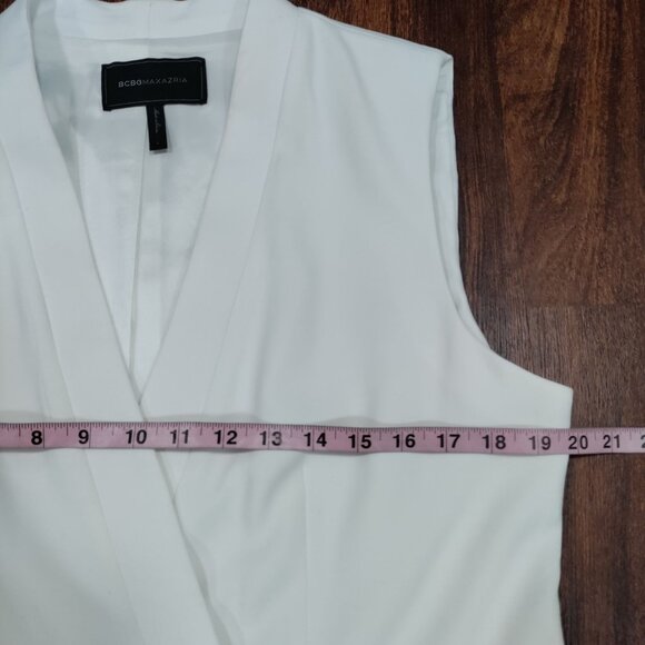 BCBGMAXAZRIA Off White V-Neck Caryn Wrap Vest Mini Dress Women's Large Elegant - Picture 13 of 15